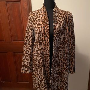 Leopard print 3/4 inch lined open front coat, size 8